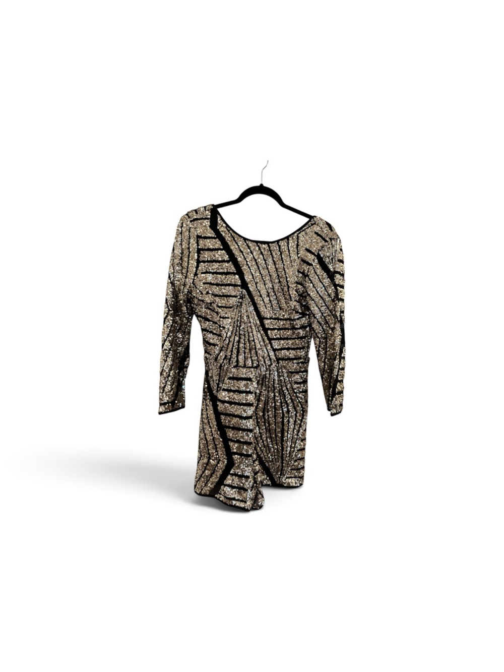 a'gaci Black & Gold Sequin Geometric Romper